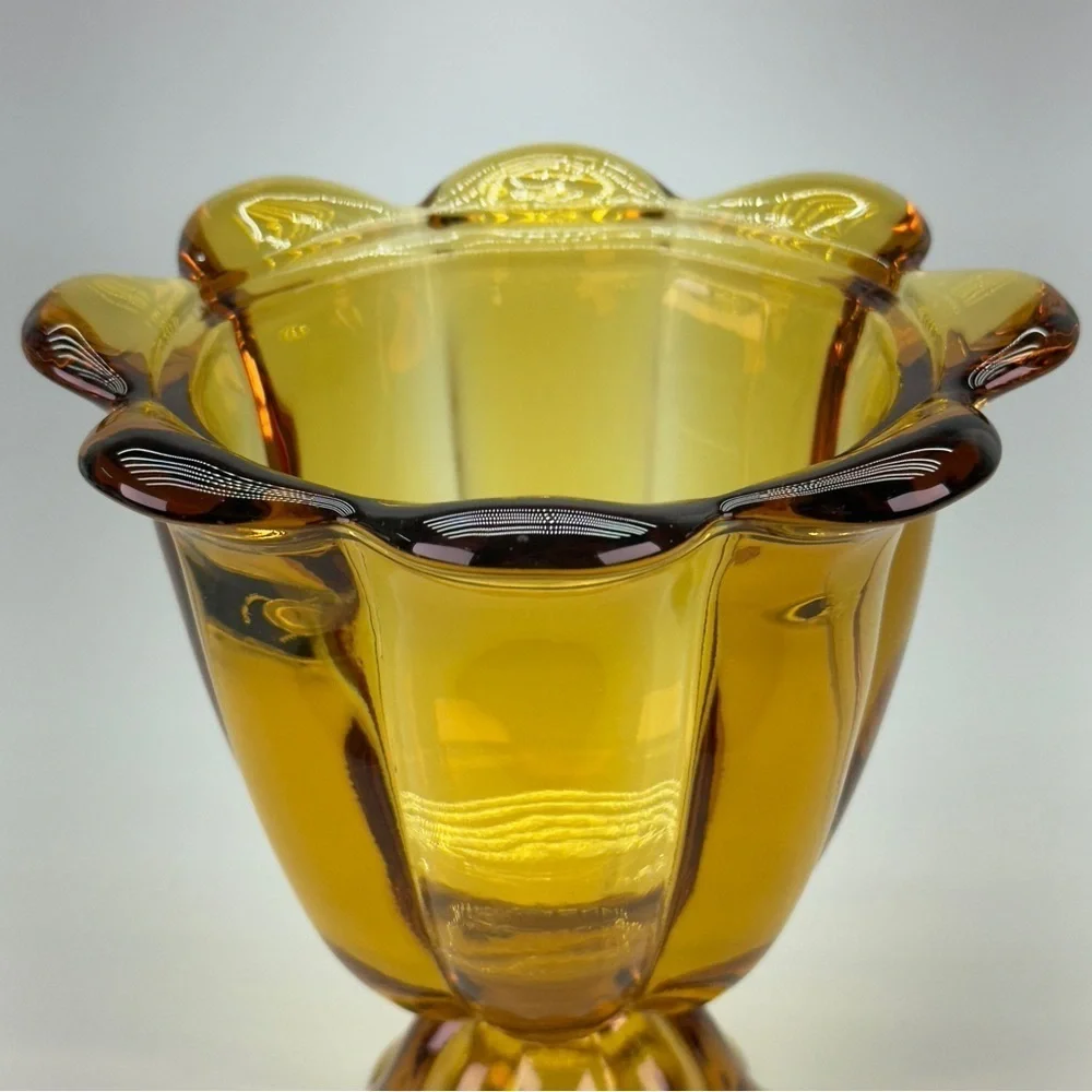 Vintage Amber Viking Fluted Glass Candy Dish
